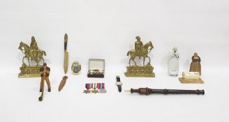 Pair of brass models of King Edward VII and Queen Alexandra on horse back, the 1939-45 Star medal,