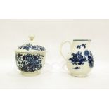 18th century Worcester porcelain printed blue and white sugar bowl and cover, 12cm high and a milk