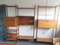 Teak sectional Ladderax lounge suite comprising shelves, drawer unit, sliding glass doored