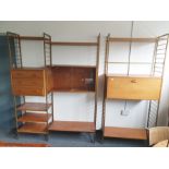 Teak sectional Ladderax lounge suite comprising shelves, drawer unit, sliding glass doored