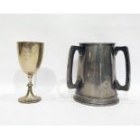 Pewter tyg emblazed 'Lancing College Football 6's 1893 and a trophy goblet 'Lancing College Kid 5'