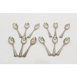 Late Victorian silver coffee spoon set with foliate scrollwork design, Sheffield 1894, 6oz approx (