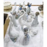 17 various Lladro figures and models including models of geese, a girl carrying a cake, another with