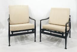 Pair of armchairs, the frames finished in a black gloss, cream-coloured seat and back (2)