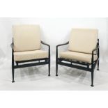 Pair of armchairs, the frames finished in a black gloss, cream-coloured seat and back (2)