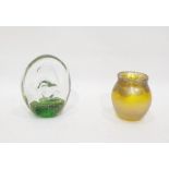 Glasform studio vase in iridescent yellow, by J Ditchfield, signed, enriched with silvered swags,