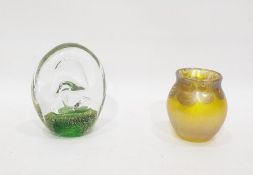 Glasform studio vase in iridescent yellow, by J Ditchfield, signed, enriched with silvered swags,