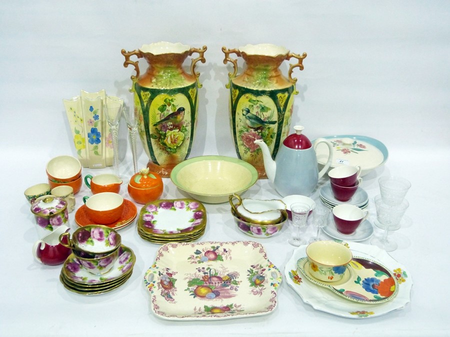 Porcelain part wash set, comprising: two large water jugs and a bowl each painted with overlapping