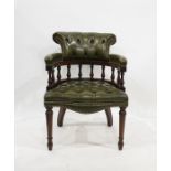 Reproduction green leather button-back office type chair with mahogany frame