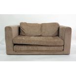 Modern two seater sofa in fawn upholstery