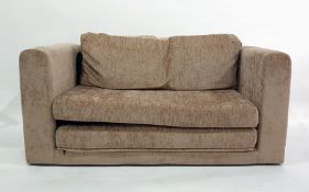 Modern two seater sofa in fawn upholstery