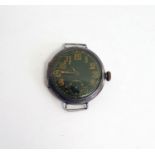 Early 20th century white metal cased service wristwatch, the black dial with luminous numerals and