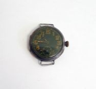 Early 20th century white metal cased service wristwatch, the black dial with luminous numerals and