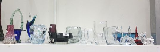 Assortment of coloured and engraved Art glass, 20th century, to include a Finnish studio glass