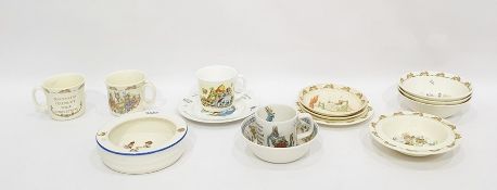 A group of nursery wares, 20th century printed marks to include 4 Royal Doulton Bunnykins mugs, 2