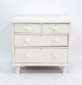 A white painted chest two short over two long drawers raised upon turned supports 83 x 83cm