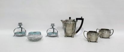 'My Lady' hammered pewter Art Deco style coffee set comprising a coffee pot and cover, a two-handled