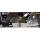 Two boxes of mixed glassware including jugs, green stemmed hock glasses, vintage soda syphon and a