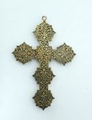 Damascene cross in Eastern style with foliate inlay and raised decoration, 8.5cm long