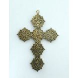 Damascene cross in Eastern style with foliate inlay and raised decoration, 8.5cm long