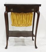 A 19th century mahogany card table shaped top to reveal green baize over work drawer with silk