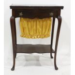 A 19th century mahogany card table shaped top to reveal green baize over work drawer with silk