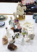 Various items of pottery and porcelain to include Staffordshire pottery equestrian figures, Poole