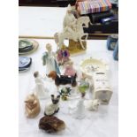 Various items of pottery and porcelain to include Staffordshire pottery equestrian figures, Poole