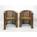 Pair of Eastern hardwood framed tub type chairs with cane seats (2)