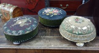 Three circular needlework stools (3)