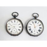 Gentleman's silver open face pocket watch, enamelled dial with Roman numerals with subsidery