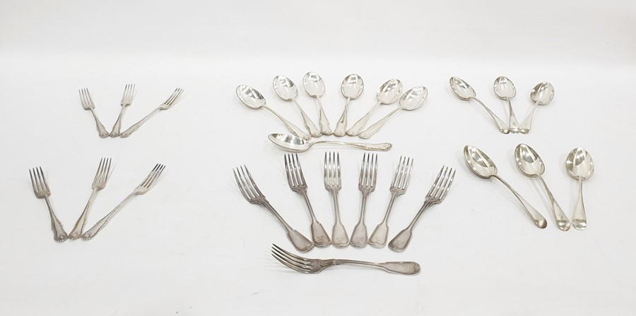 Silver plated flatware, cast with gadrooned rims, another with engraved crest with coronet above