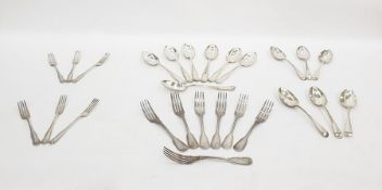 Silver plated flatware, cast with gadrooned rims, another with engraved crest with coronet above