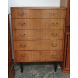 A mid 20th century walnut chest of five drawers raised upon tapering supports 76.5 x 108.5 cm