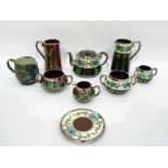 Gibsons lustreware part tea service, printed black marks, painted with bands of blue flowers and
