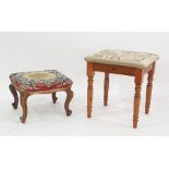 Two needlework upholstered stools, one on cabriole supports (2)