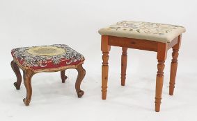 Two needlework upholstered stools, one on cabriole supports (2)