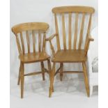 Three beech framed slatback dining chairs (3)