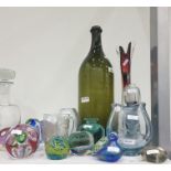 Various items of glassware to include a large green tinted bottle, 41cm high overall, a Glasgow