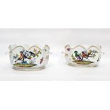 Pair of late 19th century Dresden porcelain monteiths, blue AR marks, each painted with birds