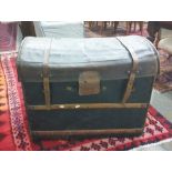 Leather covered wicker dome topped trunk