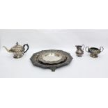 Large quantity of assorted electroplated and white metalware to include trays, teapots, biscuit