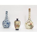 Japanese Satsuma bottle vase, six-character mark, enamelled and gilt with birds in flight amongst