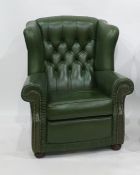 Green buttonback wing back armchair