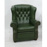 Green buttonback wing back armchair