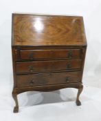 Twentieth century walnut bureau, three drawers to cabriole supports 75 x 104 cms