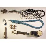 Turquoise set brooch, mosaic bracelet and large quantity costume jewellery