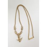 Late Victorian/Edwardian gold and seedpearl necklace, the herringbone chain having seedpearl set