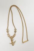 Late Victorian/Edwardian gold and seedpearl necklace, the herringbone chain having seedpearl set