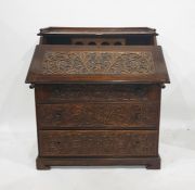 19th century mahogany bureau  with three quarter gallery to top above arved panelled fall, three